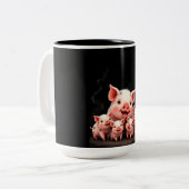 Tasse 2 Couleurs Pig Artwork – Mother Pig & Piglets (Devant gauche)