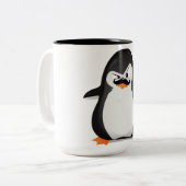 Tasse 2 Couleurs Pingouin Blanc Noir Mignonne Et Moustache Drôle (Devant gauche)