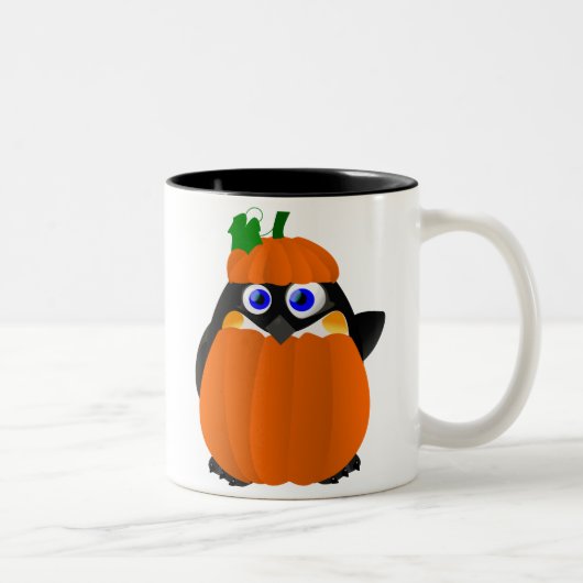 Tasse 2 Couleurs Pingouin de Halloween de costume de citrouille (Droit)