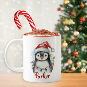 Tasse 2 Couleurs Pingouin de Noël Boug pour enfants personnalisés