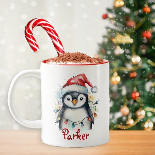 Tasse 2 Couleurs Pingouin de Noël Boug pour enfants personnalisés
