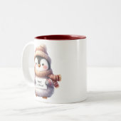 Tasse 2 Couleurs Pingouin de Noël joyeux (Devant gauche)