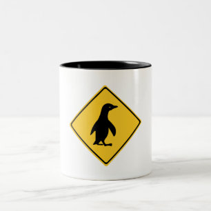 Tasse 2 Couleurs Pingouins d'attention, poteau de signalisation,