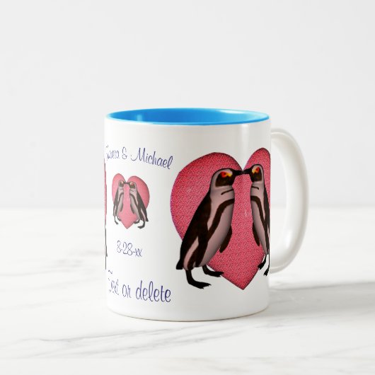 Tasse 2 Couleurs Pingouins de baiser Mariage personnalisé (Devant droit)