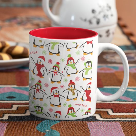 Tasse 2 Couleurs Pingouins rouges et verts
