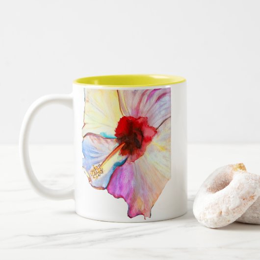 Tasse 2 Couleurs Pink aquarelle tulipe art (Avec donut)