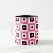 Tasse 2 Couleurs Pink Black and White Checkered Squares Pattern (Devant gauche)