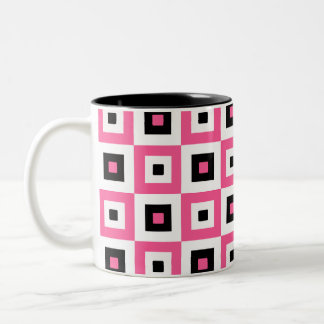 Tasse 2 Couleurs Pink Black and White Checkered Squares Pattern