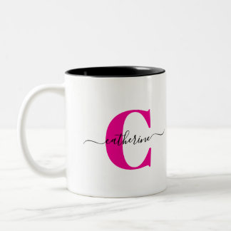 Tasse 2 Couleurs Pink Black Minimalist Elegant Script Monogram Name