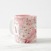 Tasse 2 Couleurs Pink cherry blossom monogram (Devant gauche)