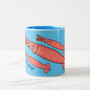 Tasse 2 Couleurs Pink happy squid cartoon illustration