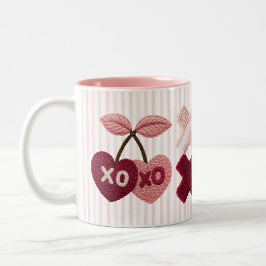 Tasse 2 Couleurs Pink Stripes XOXO Cherry  (Gauche)
