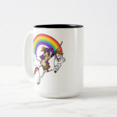Tasse 2 Couleurs Pirate de chien de carlin montant l'arc-en-ciel (Devant gauche)