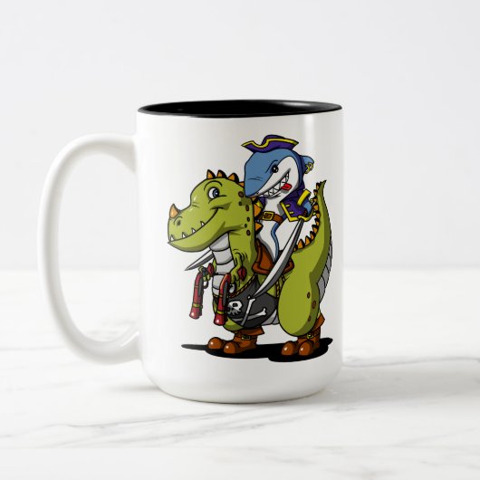 Tasse 2 Couleurs Pirate de requin montant le dinosaure drôle de (Gauche)