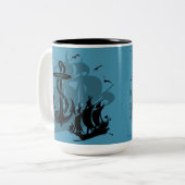 Tasse 2 Couleurs Pirate Ship & Ancres Black Silhouette (Devant gauche)