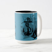 Tasse 2 Couleurs Pirate Ship & Ancres Black Silhouette (Devant droit)