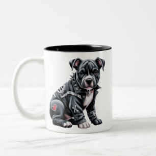 Tasse 2 Couleurs Pitbull en patchwork denim gothique rockeur branch