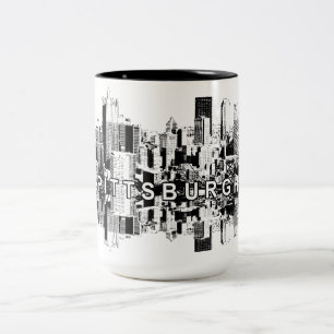 Tasse 2 Couleurs Pittsburgh, skyline de Pennsylvanie en noir