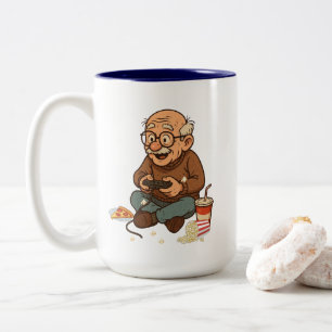Tasse 2 Couleurs Pizza et popcorn pour papy gamer drôle - Dessin an