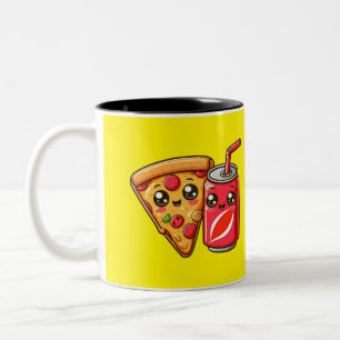 Tasse 2 Couleurs Pizza et soda souriantes - Cartoon mignon Concepti