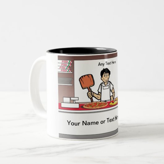 Tasse 2 Couleurs Pizza Maker - Dessin masculin (Devant gauche)