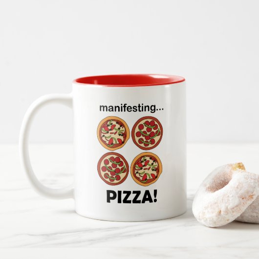 Tasse 2 Couleurs Pizza pepperoni manifeste (Avec donut)