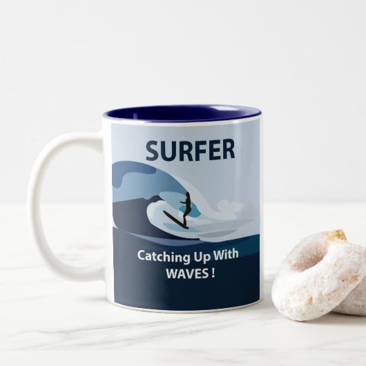 Tasse 2 Couleurs Plage de surfeur Surfing (Avec donut)