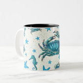 Tasse 2 Couleurs Plage moderne Crabe Bleu Starfish Horloge (Devant gauche)