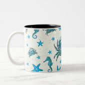 Tasse 2 Couleurs Plage moderne Crabe Bleu Starfish Horloge (Gauche)