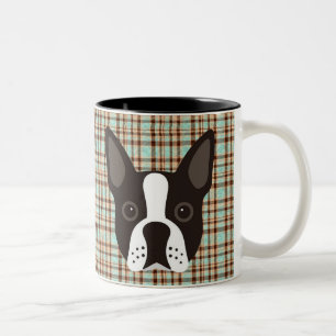 Tasse 2 Couleurs Plaid de tartan de chiot de Boston Terrier