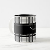 Tasse 2 Couleurs Plaid noir et blanc nommé personnalisé (Devant gauche)