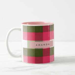 Tasse 2 Couleurs Plaid Rose et Vert Personnalisé pour les Fêtes