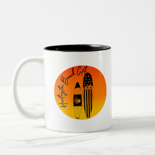 Tasse 2 Couleurs “Planches de surf et couchers de soleil à Huntingt
