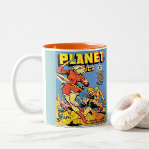 TASSE 2 COULEURS PLANÈTE REPRÉSENTE L'ILLUSTRATION DES ANNÉES 19