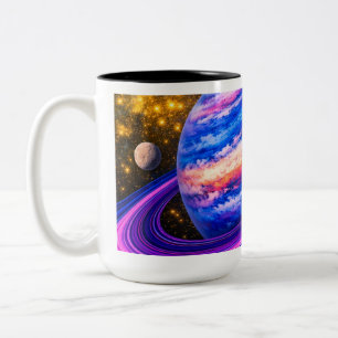 Tasse 2 Couleurs Planète rose et bleue avec des anneaux