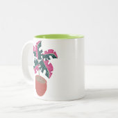 Tasse 2 Couleurs Plante Monstera Rose Vert  (Devant gauche)