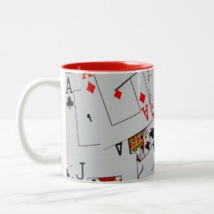 Tasse 2 Couleurs Plateau De Motif De Cartes De Jeu Éparpillées,