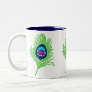 Tasse 2 Couleurs Plumes de chaux et de paon bleu