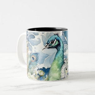 Tasse 2 Couleurs Plumes de Paon Sarcelle et Sauge Floral Damassé