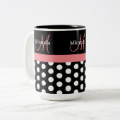 Tasse 2 Couleurs Pointe Polka Rose Noir (Devant gauche)