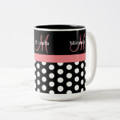 Tasse 2 Couleurs Pointe Polka Rose Noir (Devant droit)