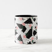 Tasse 2 Couleurs Points Abstraits modernes et fleurs roses (Centre)
