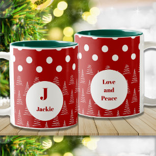 Tasse 2 Couleurs Points et arbres de Noël Nom et message personnali