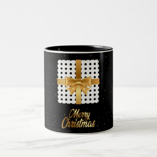 Tasse 2 Couleurs Points noirs et blancs Noël Ruban Doré (Centre)