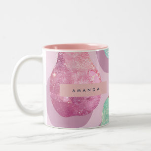 Tasse 2 Couleurs Poires roses et aqua pailletées personnalisées