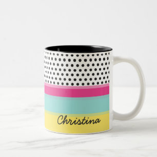 Tasse 2 Couleurs Pois de hippie et monogramme de blocs de couleur