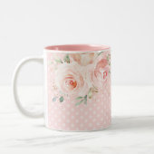 Tasse 2 Couleurs Pois roses doux Rose Blush Monogramme floral (Gauche)