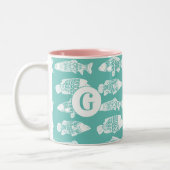Tasse 2 Couleurs Poisson floral blanc côtier | Monogramme (Gauche)