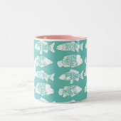 Tasse 2 Couleurs Poisson floral blanc côtier | Monogramme (Centre)
