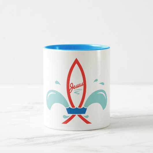 Tasse 2 Couleurs Poisson Jésus Fleur De Lis (Centre)